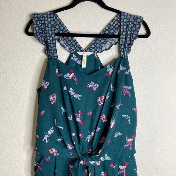 Matilda Jane romper jumpsuit ruffle tank tie front  hummingbirds small green - Picture 2 of 7